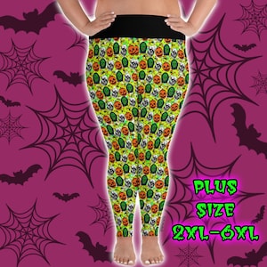 Leggings i plusstorlek med heltäckande Halloween-tryck