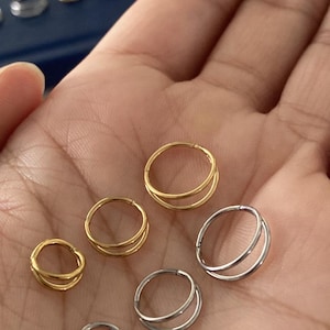 Silver Rose Gold Double Ring Clicker Hoop Earring Septum Ring Nose Cartilage Tragus Conch Helix Daith Seamless Hinged 16G 18G 20G Gift