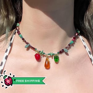 Garnet Apple Fruits Beaded Charm Necklace