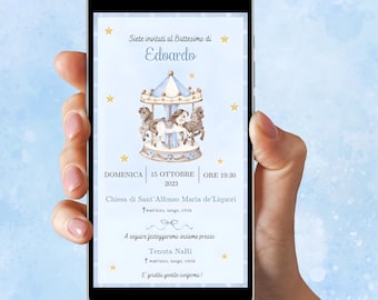 Digital baptism invitation, baptism cards, baby baptism carousel, carousel theme, baptism invitations, baptism invitation in Italian