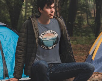 Lake Tahoe California | Retro Mountain Graphic Tee | Nature Hiking Unisex Shirt