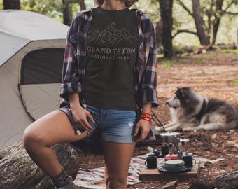 Grand Teton National Park Tee: Minimalist Line Art, Vintage Wyoming Shirt