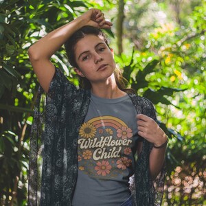 Wildflower Child T-Shirt: Retro 70s Floral Rainbow Graphic Tee