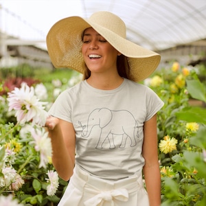 Elephant Shirt, One Line Art Tee, Nature Drawing, Casual Minimalist Animal image 2