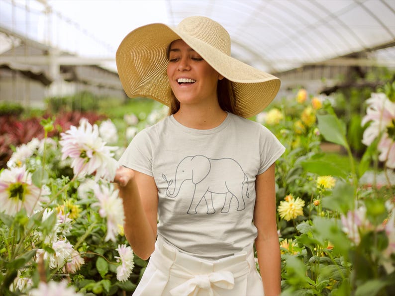 Elephant Shirt, One Line Art Tee, Nature Drawing, Casual Minimalist Animal image 2