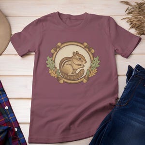 Cute Chipmunk Shirt, Vintage Woodland Animal Tee, Cottagecore Naturecore Badge, Forest Creature Graphic Tee, Nature Lover Gift image 2