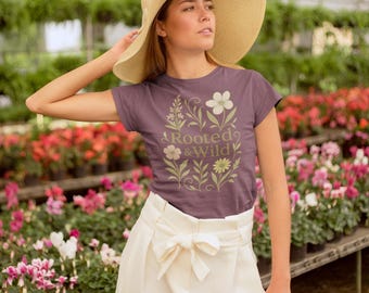 Rooted and Wild Tee: Vintage Floral Quote Shirt