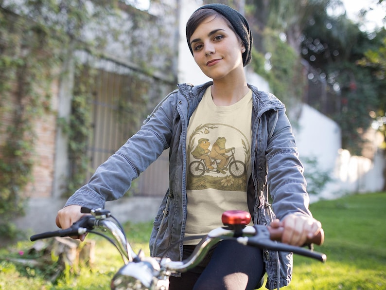 Frogs on a Tandem Bike Shirt: Whimsical Cottagecore Tee image 1