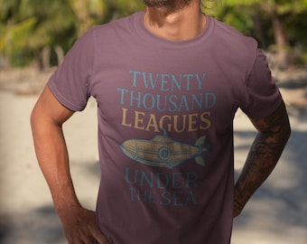 Jules Verne T-Shirt: Twenty Thousand Leagues Under the Sea, Vintage Nautical Graphic