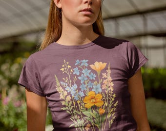 Painted Meadow Wildflower Garden T-Shirt | Watercolor Floral Tee for Nature Lovers