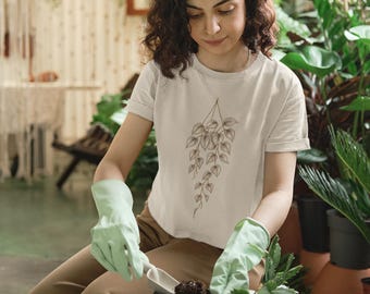 Pothos Plant T-Shirt: Minimalist Line Art, Botanical Tee
