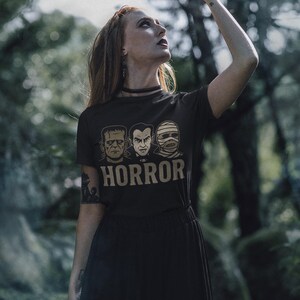 Vintage Horror Movie T-Shirt: Dracula, Frankenstein & Mummy