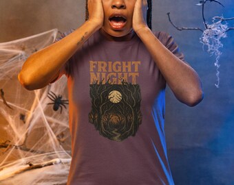 FRIGHT NIGHT | Vintage Spooky Forest Halloween T-Shirt | Haunted Woods Moon Graphic Tee