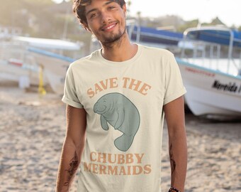 Save the Chubby Mermaids Shirt: Retro Manatee Graphic Tee