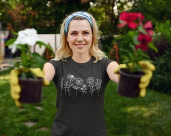 Minimal Botanical Line Art Shirt: Wildflower Outline Tee