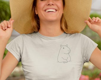 Minimalist Capybara Pocket T-Shirt: Slow Living Line Art