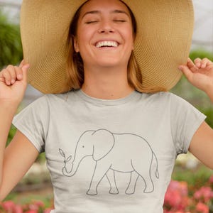 Elephant Shirt, One Line Art Tee, Nature Drawing, Casual Minimalist Animal image 1
