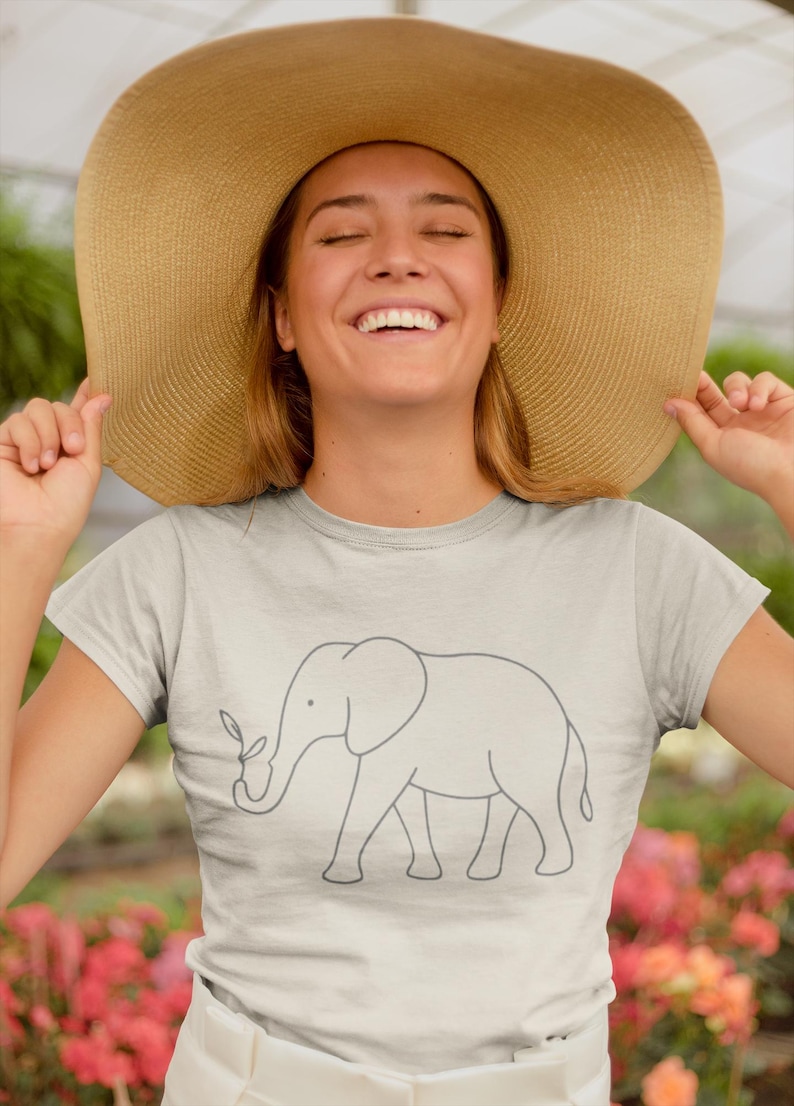 Elephant Shirt, One Line Art Tee, Nature Drawing, Casual Minimalist Animal image 1