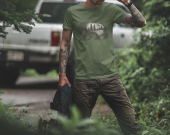 Bear Silhouette Tee: Vintage Hiking Shirt, Camping Gift