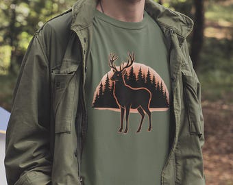 t-shirt forêt vintage : chemise silhouette cerf, vêtements pour amoureux de la nature