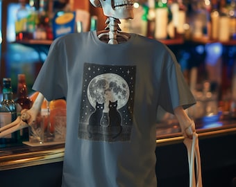 Vintage Halloween Cat T-Shirt: Full Moon Graphic Tee