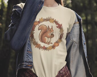 Squirrel Gathering T-Shirt | Autumn Forest Animal Tee | Cozy Woodland Wildlife Shirt | Nature Lover Top