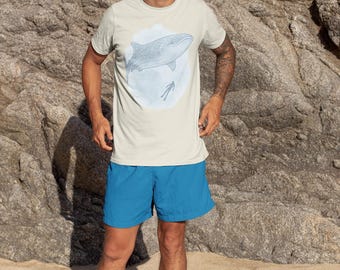 Watercolor Whale Shark & Diver T-Shirt: Ocean Nature Tee