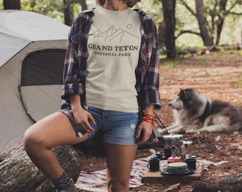 Grand Teton Shirt: National Park Tee, Minimalist Line Art, Retro Hiking Top
