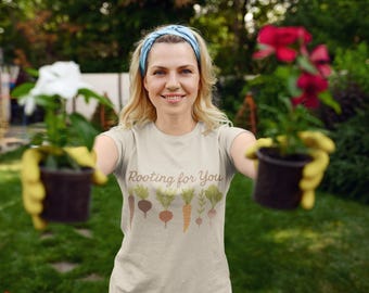 Rooting for You Tee: Hand-Drawn Root Vegetable Garden Pun Shirt