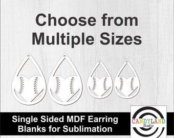 Baseball Love Heart Teardrop Sublimation Earring Blanks | Single Sided MDF | Sublimation | Sports Team Mom Booster Club
