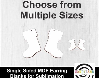 Christmas Stocking Sublimation Earring Blanks | Multiple Sizes | Single Sided MDF | DIY Jewelry | Dangle Post | Winter |