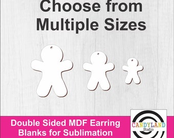 Gingerbread Man Sublimation Earring Blanks | Multiple Sizes | Double Sided MDF | DIY Jewelry | Dangle Post | Christmas Winter | Woman Person