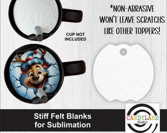 20oz 30oz 40oz Tumbler Name Tag Lid Topper - Full Cover Round Circle Sublimation Felt Blanks | 100% Polyester | Cup  Accessory