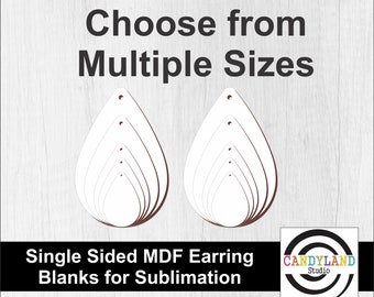 Teardrop Shape Earring Blanks | Choose from Multiple Sizes | Single Sided MDF | Sublimation DIY Jewelry