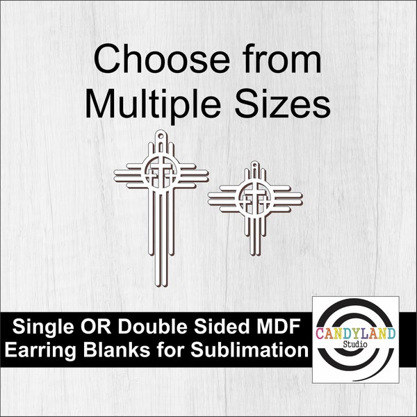 Zia Triple Crosses Dangle Earring Blanks | Single or Double Sided MDF | Sublimation Jewelry |  Sun Symbol Spiral | 3 Three Cross