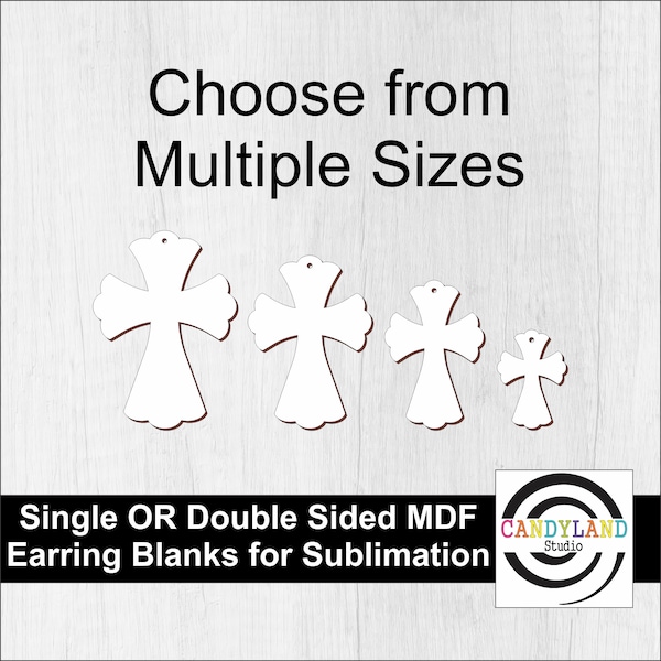 Scallop Edge Cross Sublimation Earring Blanks | Multiple Sizes | Single or Double Sided MDF | Religious Gothic Jewelry