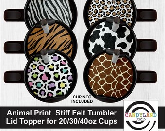 Animal Print Tumbler Lid Topper | 20 30 40 oz | Custom Cup Accessory | Cow Zebra Tiger Pastel Brown Leopard Giraffe