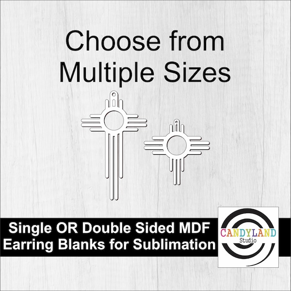 Zia Cross Sun Cutout Dangle Earring Blanks | Single Double Sided MDF Sublimation Jewelry Sun Symbol Spiral New Mexico | Religious Spiritual