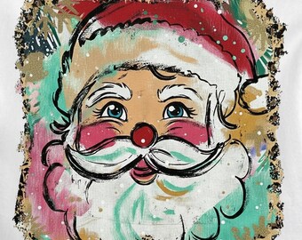 Leopard Glitter Brushstroke Santa PNG, Retro Holiday (Digital Download)