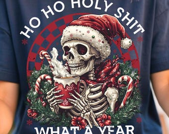 Funny Skeleton Santa Christmas PNG, Humor Coffee Skull Design