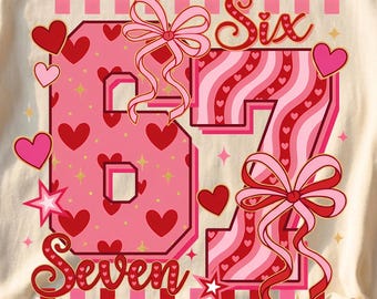 Six Seven Valentine Bow PNG, Girly Coquette Hearts (Digital Download)