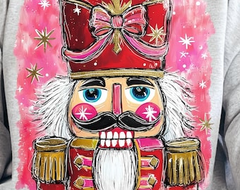 Preppy Pink Nussknacker PNG, Glitter Pinselstrich Weihnachten (Digitaler Download)