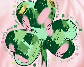 Brushstroke Shamrock Coquette Png, Lucky Green Pink Clover Png, Retro Patrick Brushstroke Png, St Patrick Lucky Clover Png, Irish Clover Png