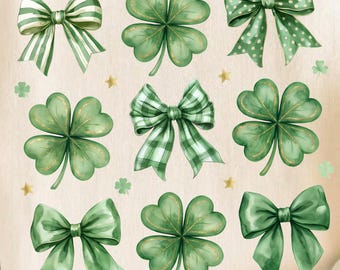 Coquette St Patricks Day Bow & Shamrock PNG (Digital Download)