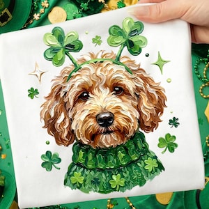 St Patricks Goldendoodle Dog Png, Lucky Shamrock Clover Dog Png, Green Patricks Doodle Png, Irish Clover Pup Png, St Pattys Lucky Dog Png image 1