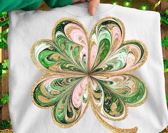 Glitter Shamrock PNG, Pink Green Swirl Clover (Digital Download)