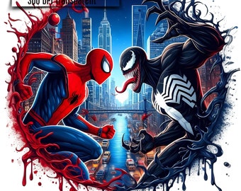 Spiderman vs Venom Watercolor Splash Png / Design di supereroi (download digitale)