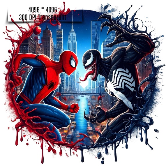 Spiderman vs Venom Watercolor Splash Png | Superhero Design (Digital Download)