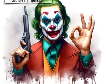 Joker Splash Watercolor PNG | Digital Art, Silhouette Design (Digital Download)