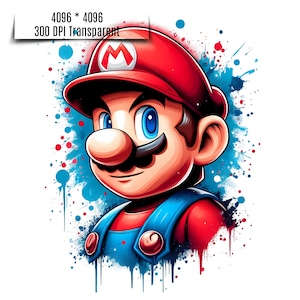 5 Super Mario Splash und Aquarell Png Sublimation | Videospiel Mario Png | Super Mario Aquarell Design Png | Tshirt-Design Png